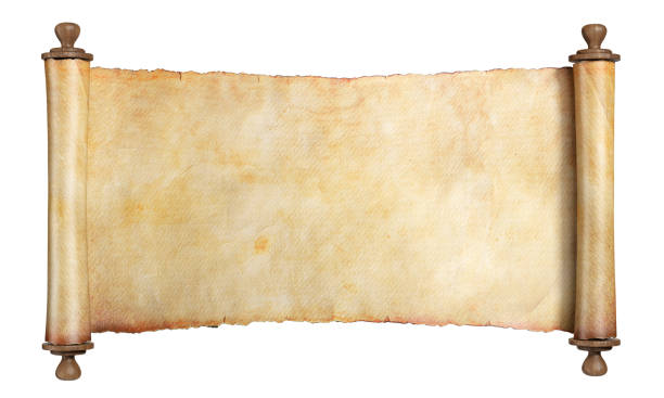 Horizontal scroll or parchment with wooden handles. Isolated, clipping path included. stock photo