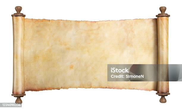 Horizontal Scroll Or Parchment With Wooden Handles Isolated Clipping Path Included Stock Photo - Download Image Now