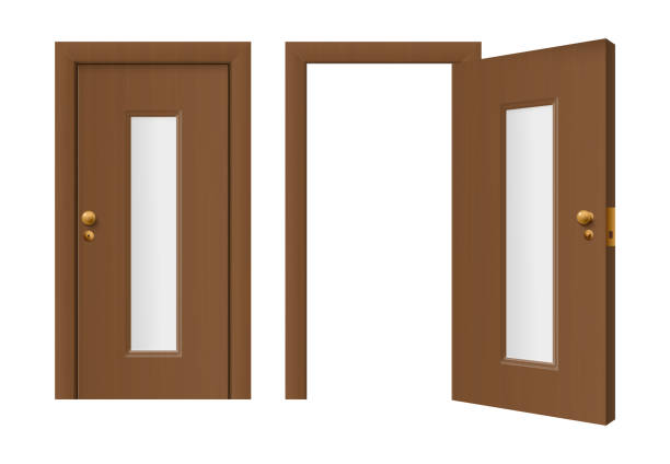 istock Doorway mockup with open and closed door, realistic vector illustration isolated. 1224092051