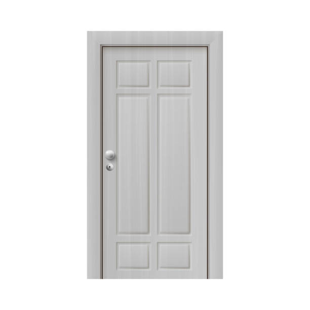 istock Interior white wooden closed door mockup realistic vector illustration isolated. 1224092052