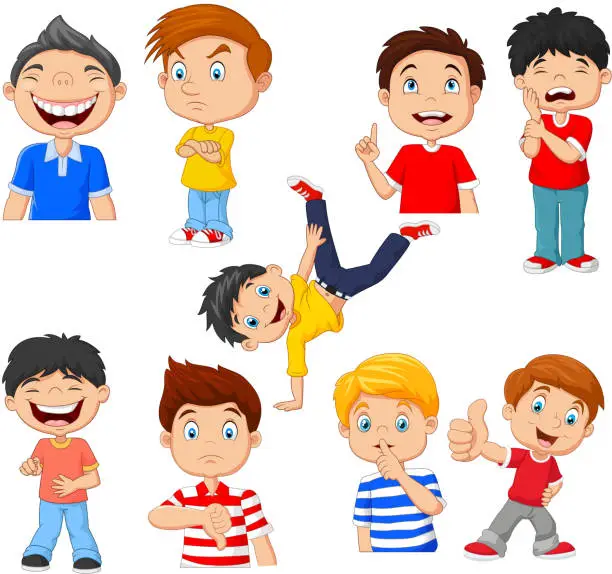 Vector illustration of Cartoon children with various expressions and gesture