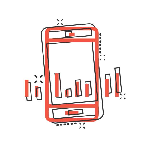 istock Phone diagram icon in comic style. Smartphone growth statistic cartoon vector illustration on white isolated background. Gadget analytics splash effect business concept. 1224095232