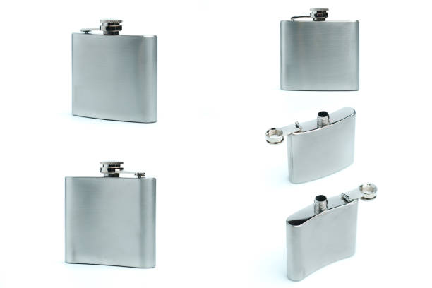 istock Collection Stainless hip flask isolated on a white background 1224095391