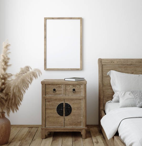 istock Mockup frame in bedroom interior background, Farmhouse style 1224096453
