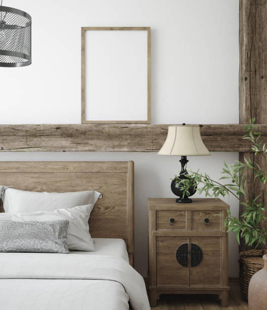 istock Mockup frame in bedroom interior background, Farmhouse style 1224096463