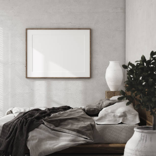 istock Mockup frame in luxury bedroom interior, loft style 1224096483