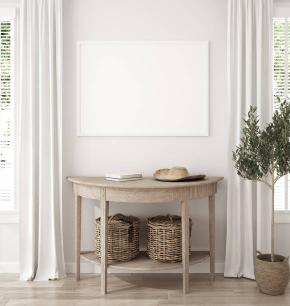 istock Mockup frame in farmhouse living room interior 1224096514