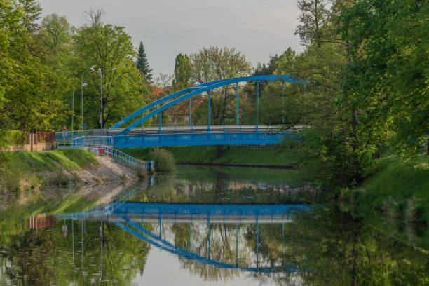 Malse river in spring morning in Budweis city in south Bohemia