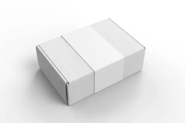 Photo of Blank Tuck In Flap Packaging Paper Box For Branding With paper label sleeve, 3d render illustration.