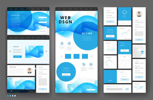 Website template design with interface elements vector art illustration