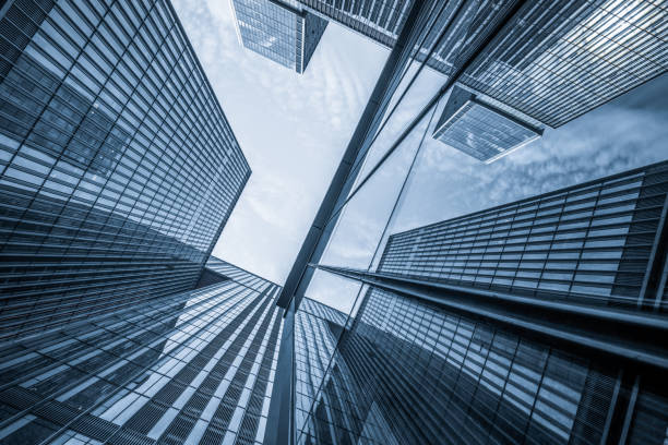 istock Modern office building from below Skyscrapers in a finance district 1224102806