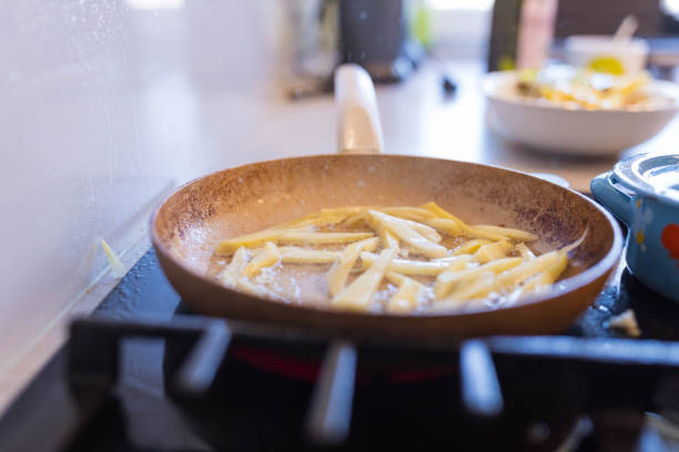 Fried eggs in frying pan on Induction Cooker