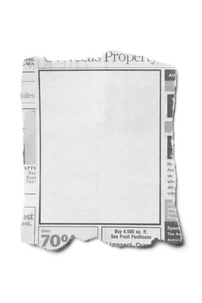 istock Front View Torn Piece of Newspaper on White Background 1224103562