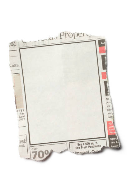 istock Front View Torn Piece of Newspaper on White Background 1224103581