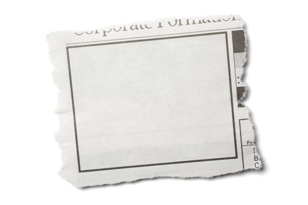 istock Front View Torn Piece of Newspaper on White Background 1224103737