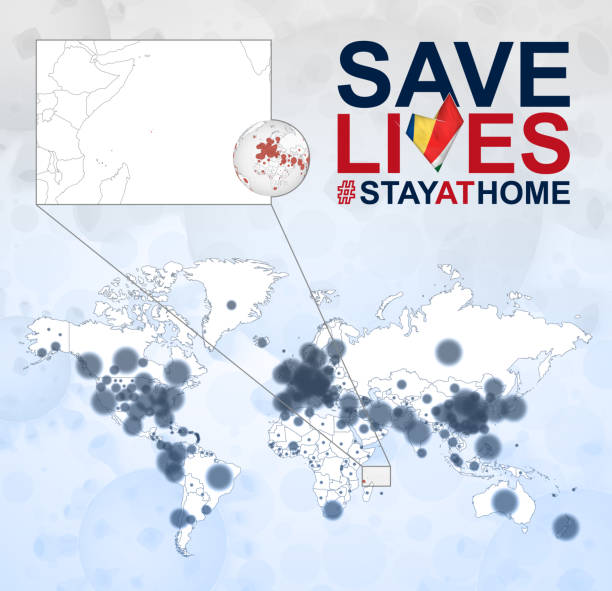 istock World Map with cases of Coronavirus focus on Seychelles, COVID-19 disease in Seychelles. Slogan Save Lives with flag of Seychelles. 1224105106