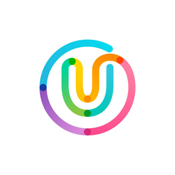 U letter logo in a rainbow gradient circle. Impossible one line style. Perfect colorful icon for digital labels, science print, modern advertising, etc. the letter u stock illustrations