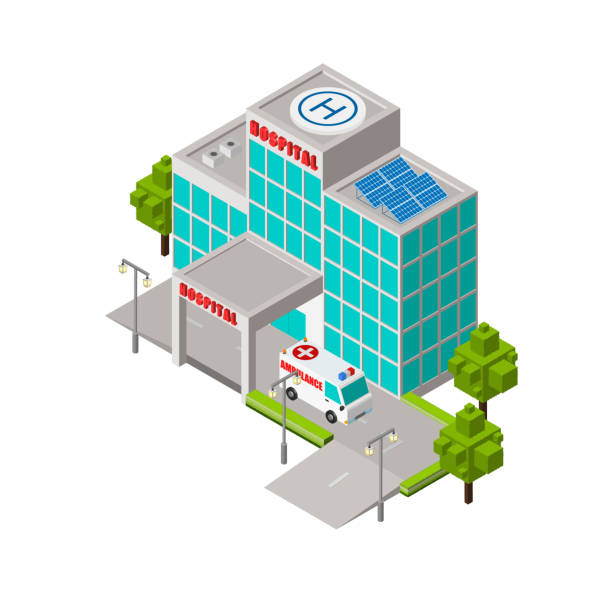 istock Hospital and ambulance that is ready to work at all times isometric vector design 1224106872