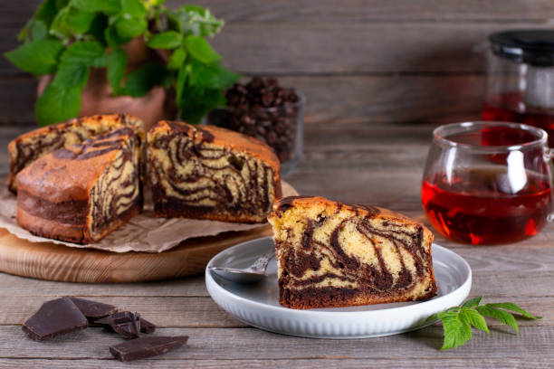 istock Fragrant zebra cake with a crispy crust on a plate with chocolate 1224107565