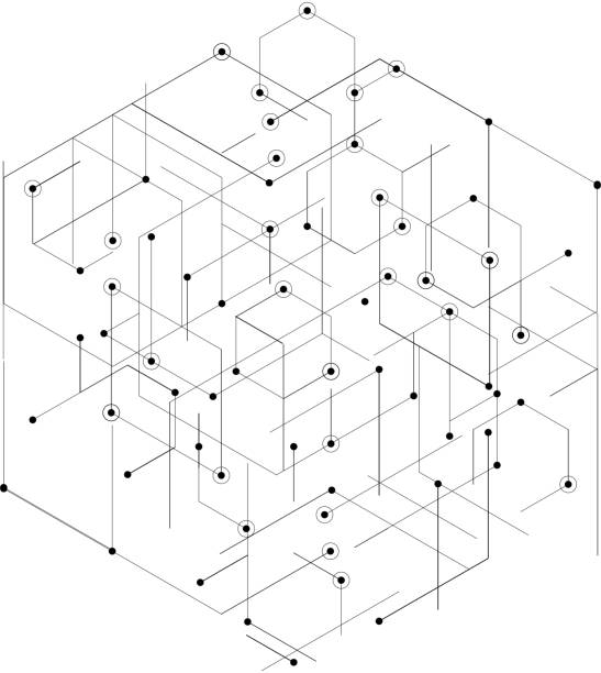 illustrazioni stock, clip art, cartoni animati e icone di tendenza di complesso di maglie esagonale - hexagon three dimensional shape diagram abstract