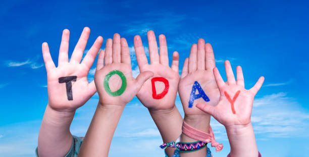 istock Children Hands Building Word Today, Blue Sky 1224110964
