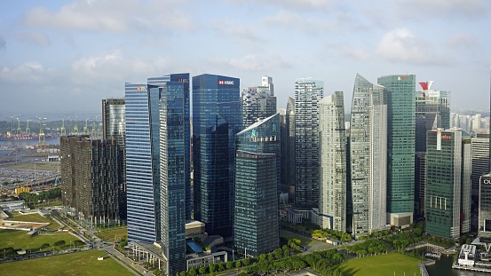 Singapore, circa march 2020: Skyline of Singapore City