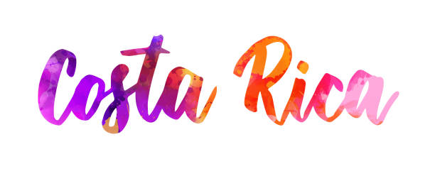 코스타리카 - 수채화 필기 글자 - costa rica stock illustrations