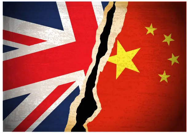 Vector illustration of Conflict concept of UK and China flag background