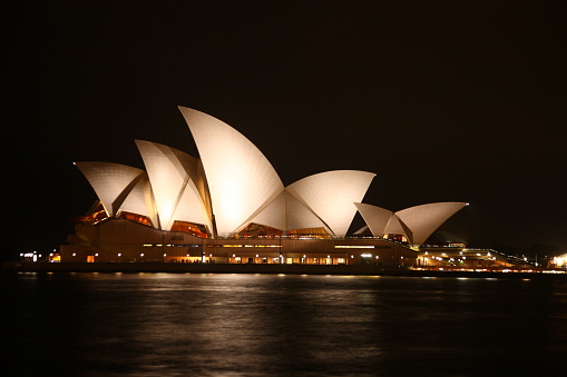 View of the iconic Sydney Opera House at Night, Sydney, Australia.