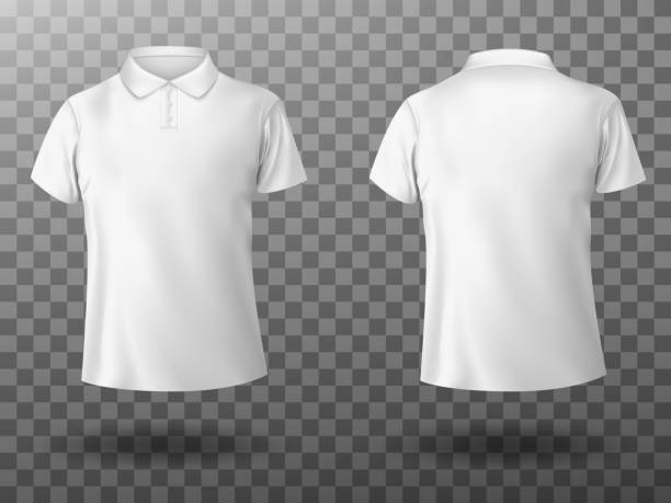 男性の白いポロシャツの現実的なモックアップ - ポロシャツ点のイラスト素材／クリップアート素材／マンガ素材／アイコン素材