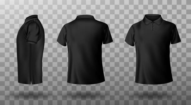 ilustraciones, imágenes clip art, dibujos animados e iconos de stock de maqueta realista del polo negro masculino - polo shirt