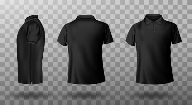 현실적인 모형 의 남성 블랙 폴로 셔츠 - polo shirt stock illustrations