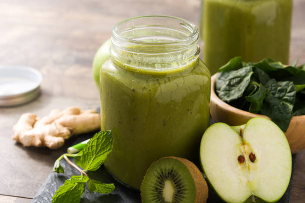 istock Healthy green smoothie in jar 1224137929