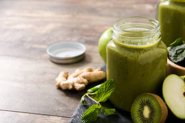 istock Healthy green smoothie in jar 1224139198