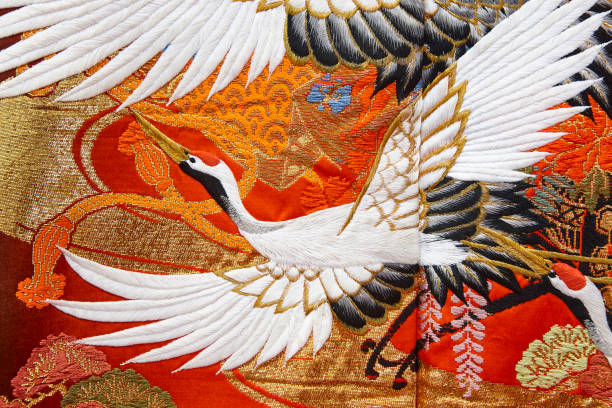 istock Traditional japanese kimono textile pattern style with crane element 1224139508