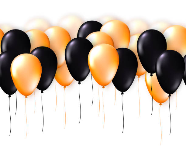 istock Seamless border of black and orange balloons. 9 May - Victory day template design. Vector illustration 1224139644