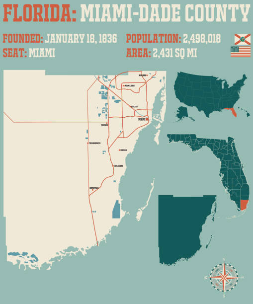 フロリダ州マイアミデイド郡の地図 - dade county点のイラスト素材／クリップアート素材／マンガ素材／アイコン素材