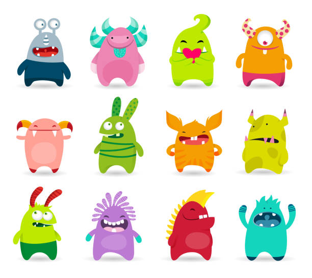 Set of Monsters Isolated on White Background Set of Monsters Isolated on White Background space invaders game stock illustrations