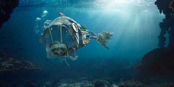 istock Trash In Sea In Shape Of Open Mouthed Monster Fish 1224144082