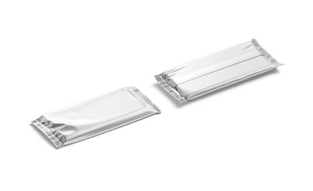 istock Blank silver chocolate bar foil wrap mockup, front and back 1224145318