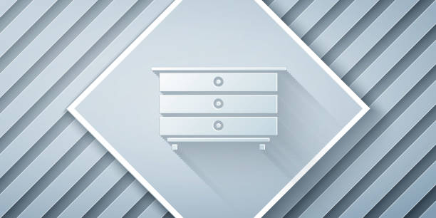 istock Paper cut Chest of drawers icon isolated on grey background. Paper art style. Vector Illustration 1224147326