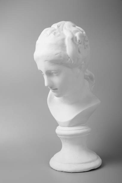 istock Girl Venus plaster head portrait on grey background 1224148893