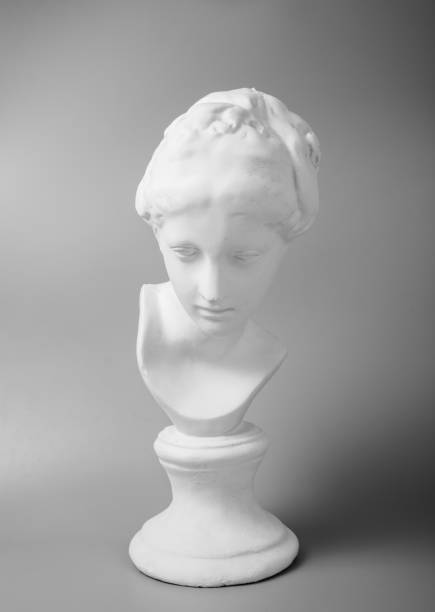 istock Girl Venus plaster head portrait on grey background 1224148894
