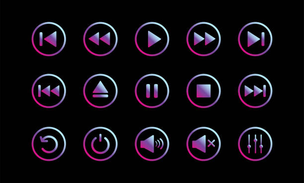 ilustrações, clipart, desenhos animados e ícones de reproduzir ícone de botão. conjunto de ícones de controle do media player. design moderno. ilustração vetorial. - dvd player computer icon symbol icon set