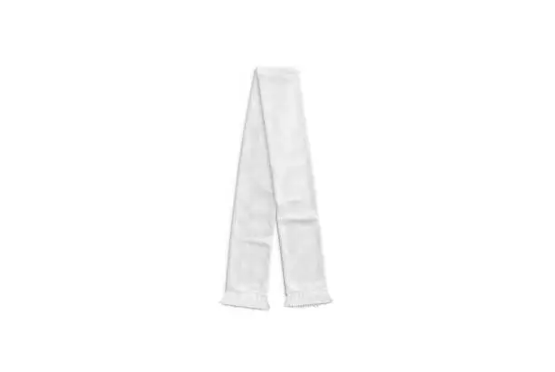 Photo of Blank white knitted soccer scarf mock up, top view