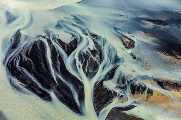 istock Abstract pattern of river in Iceland, taken from a helicopter 1224155833