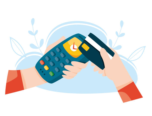 illustrazioni stock, clip art, cartoni animati e icone di tendenza di pagamento contactless con carta di credito. terminale pos. pagamento mobile wireless. concetto nfc. illustrazione vettoriale dell'online banking. - pagamento senza contatto illustrazioni