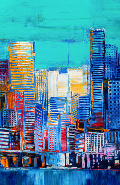 istock Abstract painting of urban skyscrapers. 1224157806