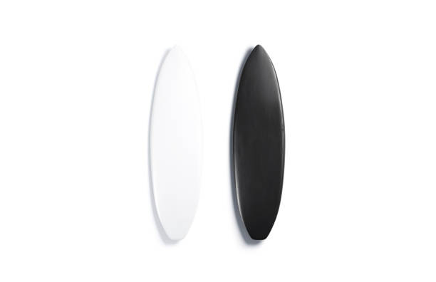 istock Blank black and white surfboard mock up set, top view 1224157935