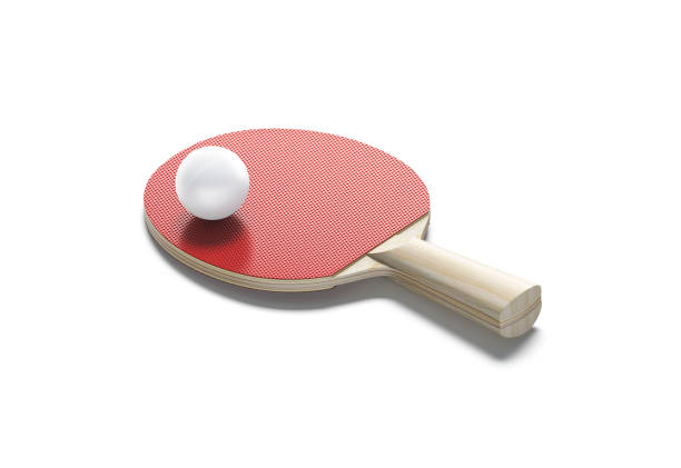 raquette de tennis de table en bois rouge blanc avec maquette de balle, isolée - table tennis table tennis racket racket sport ball photos et images de collection